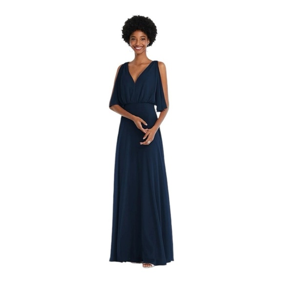 After Six Midnight Blue V-Neck Split Sleeve Blouson Bodice Maxi Dress - 1565  6R - Picture 1 of 14
